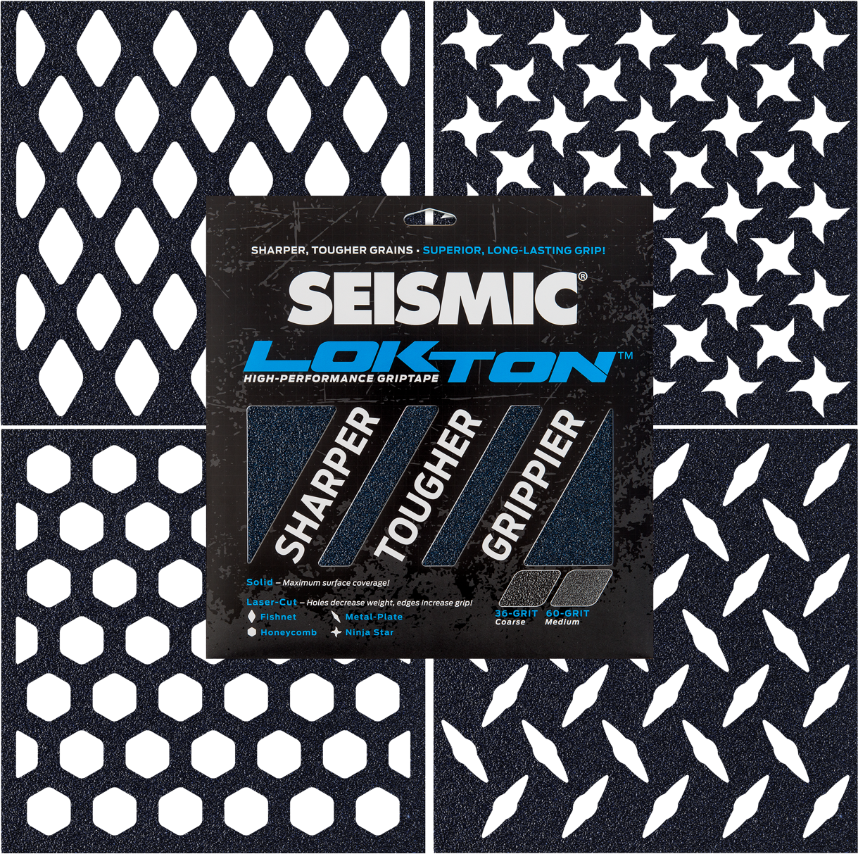 Lokton Griptape, 11x11inch, 3 Square Pack - Seismic Skate Systems